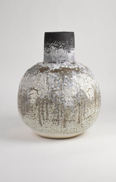 Giant Black & White Stoneware Ceramic & Porcelain Volcanic Moon Vase