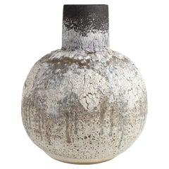 Giant Black & White Stoneware Ceramic & Porcelain Volcanic Moon Vase