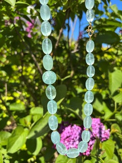 Giant Blue Aquamarine 18K Yellow Gold Nugget Necklace