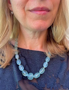 Giant Blue Aquamarine 18K Yellow Gold Nugget Necklace