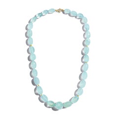 Giant Blue Aquamarine 18K Yellow Gold Nugget Necklace