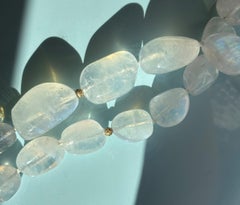 Giant Blue Flash Rainbow Moonstone 18K Yellow Gold Diamond Nugget Necklace