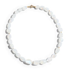 Giant Blue Flash Rainbow Moonstone 18K Yellow Gold Diamond Nugget Necklace