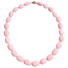 Giant Blush Pink Opal Yellow Gold Diamond Nugget Necklace