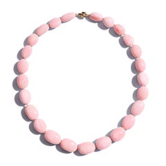 Giant Blush Pink Opal Yellow Gold Diamond Nugget Necklace