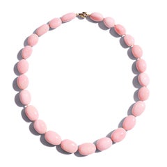 Giant Blush Pink Peru Opal Yellow Gold Diamond Necklace