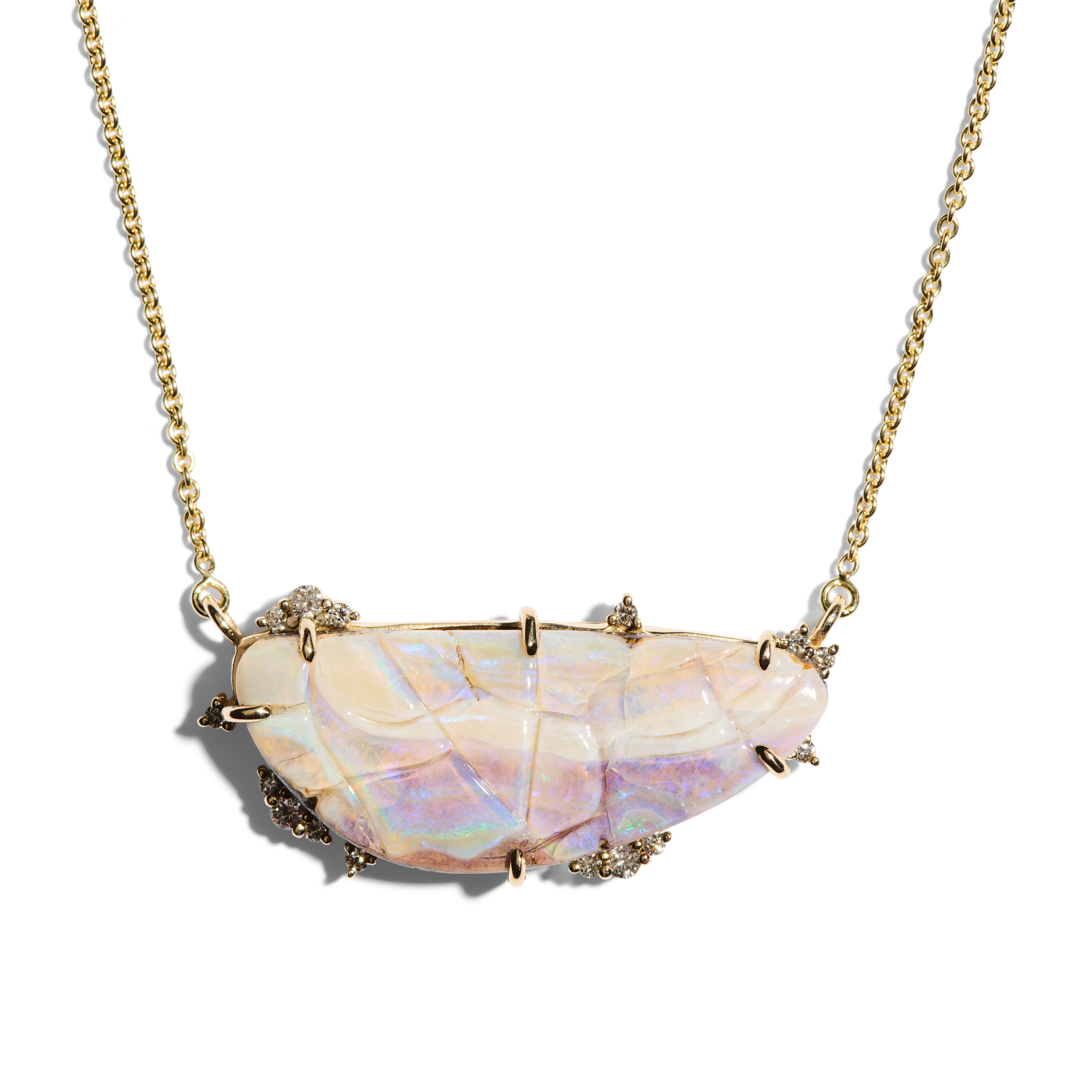 Giant Boulder Opal & Diamond Pendant Gold Pendant Necklace