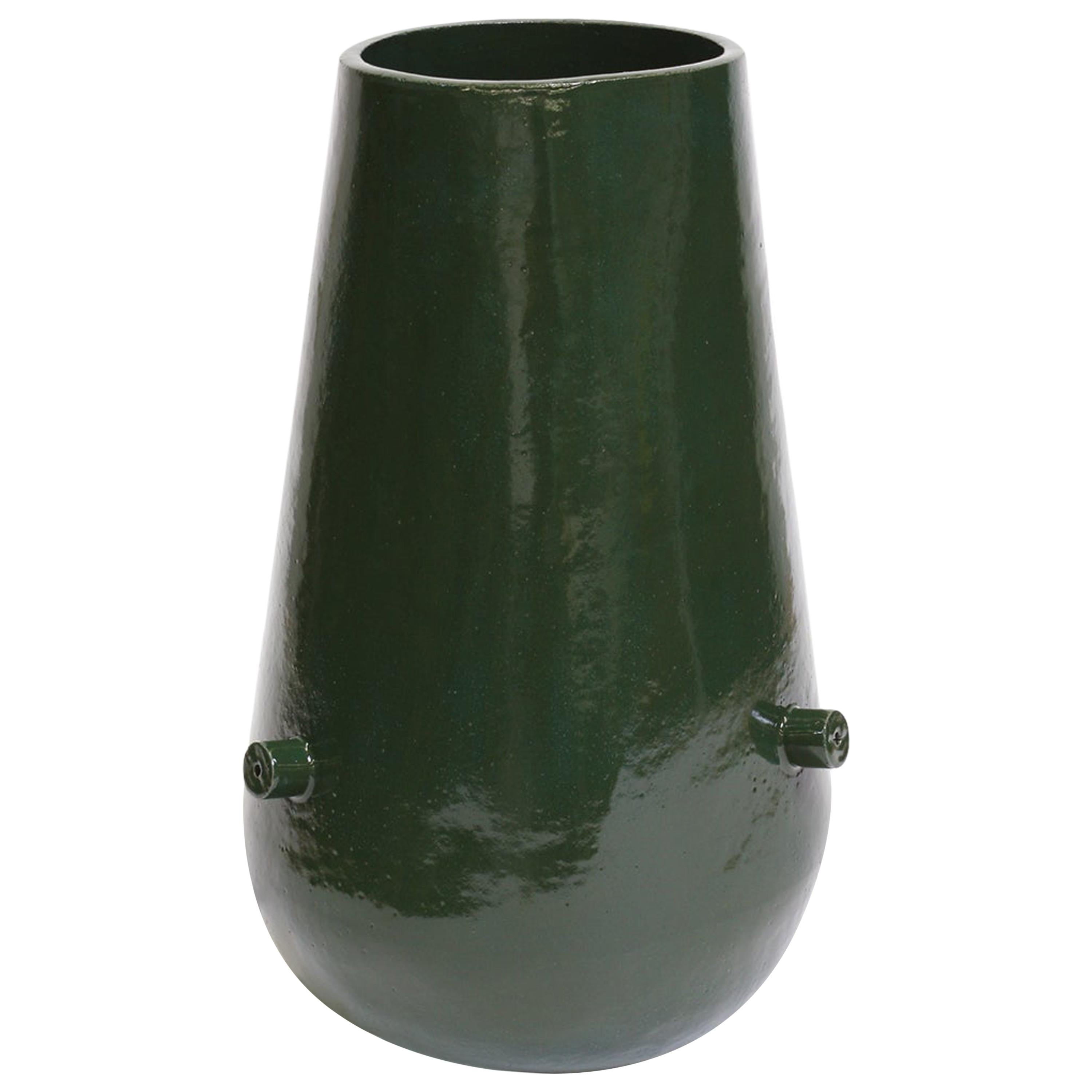 Giant Bowl Bottom Contemporary Ceramic Vase in Chrome Green