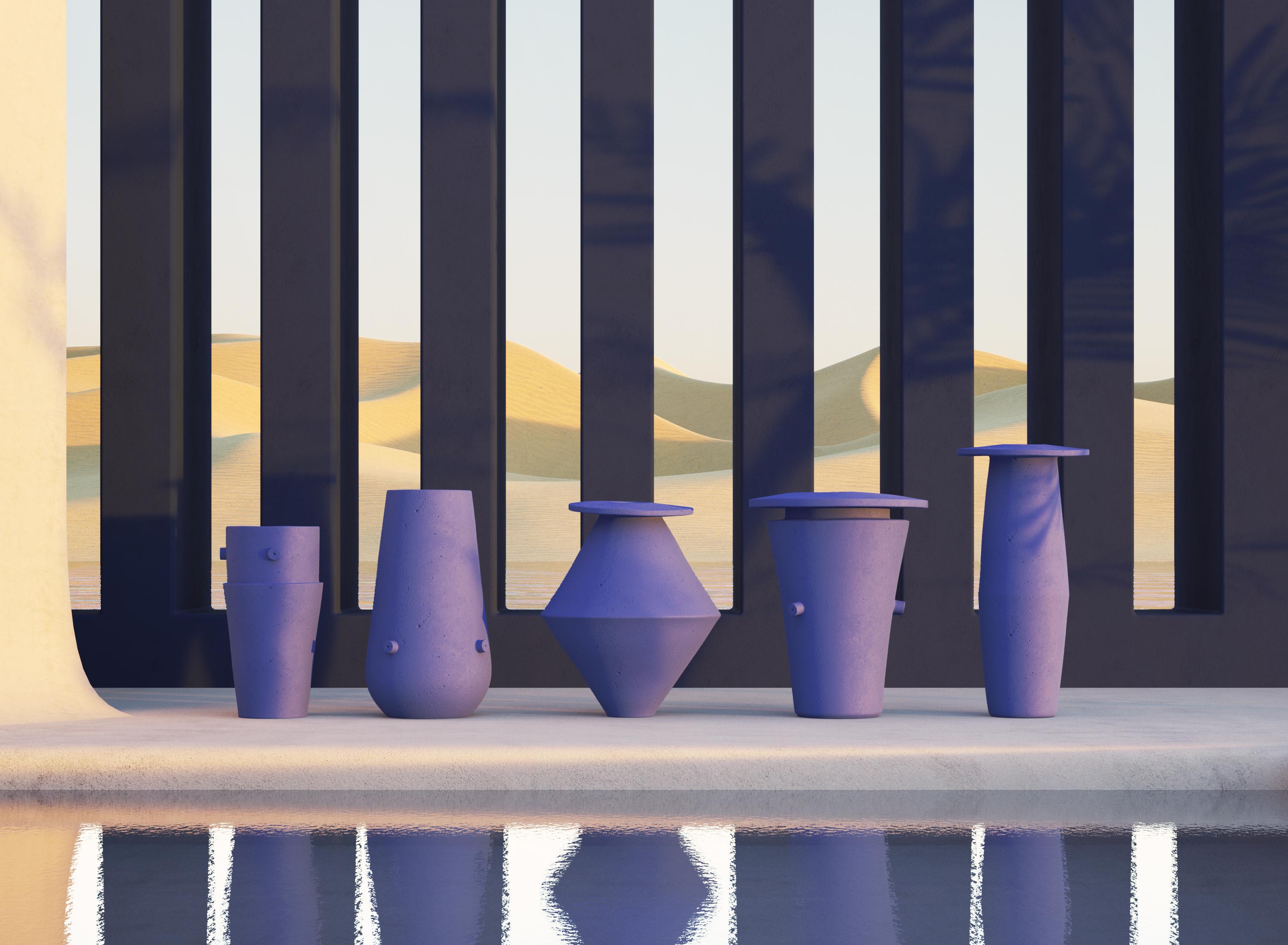 Giant Bowl Bottom Contemporary Ceramic Vase in Matte Blue 1