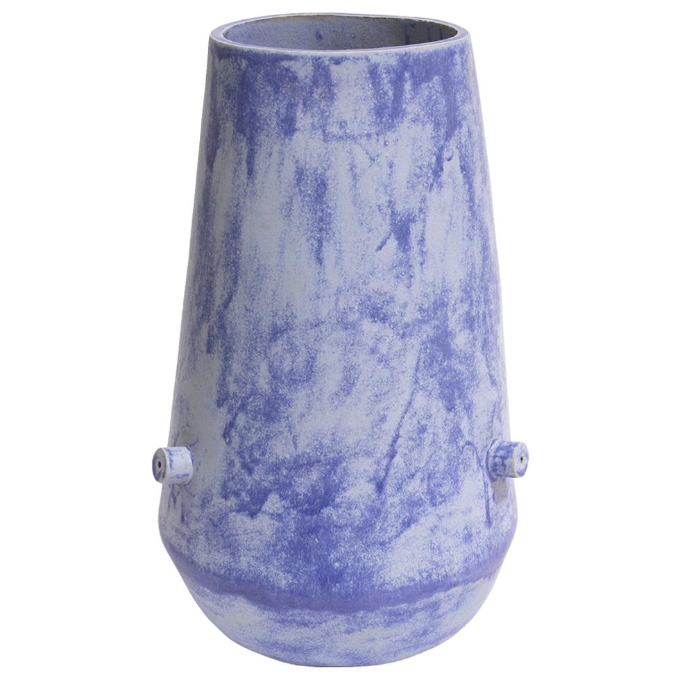 Giant Bowl Bottom Contemporary Ceramic Vase in Matte Blue