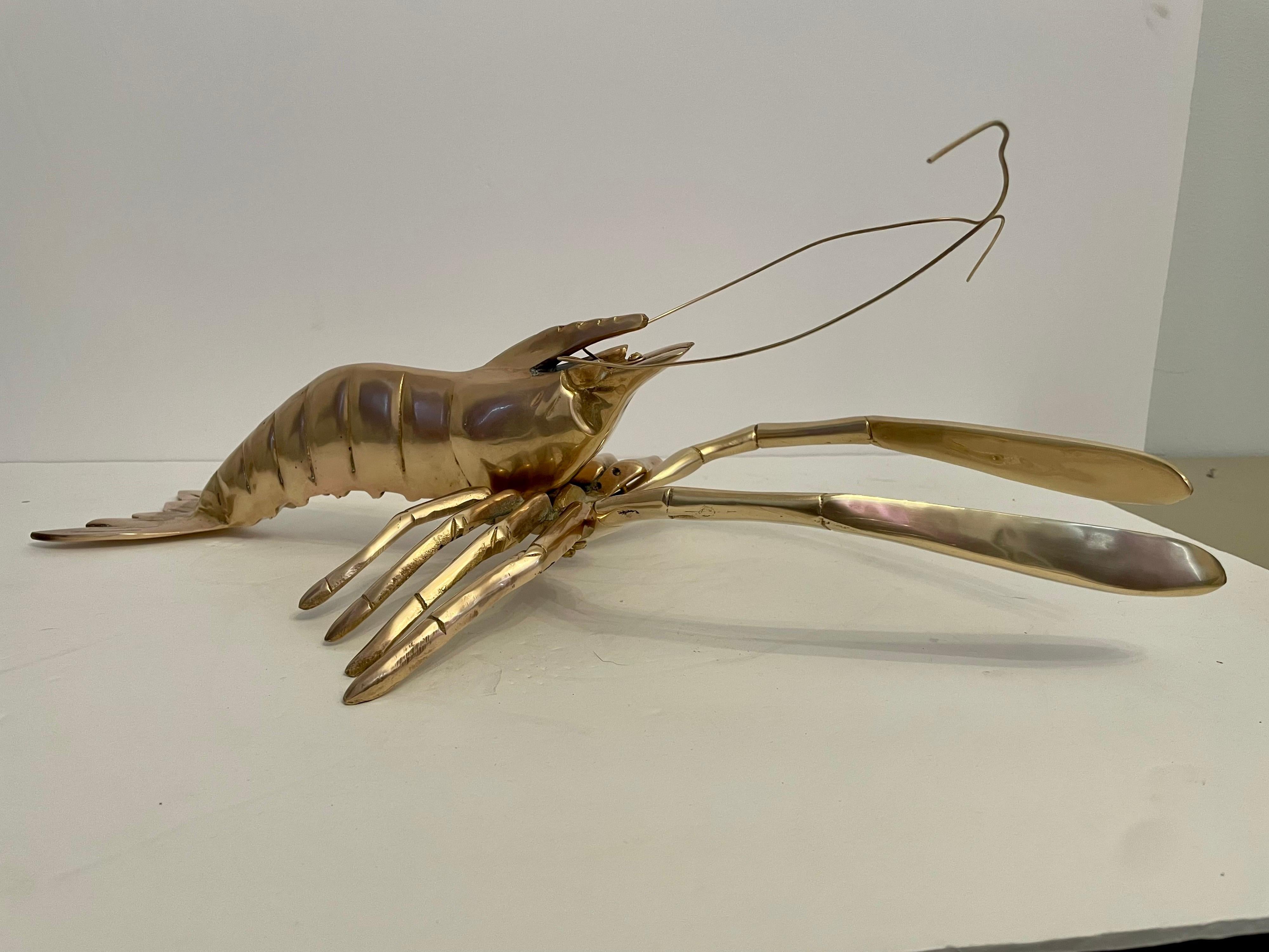 Hollywood Regency Giant Brass Crawfish Nautical Sculpture For Sale