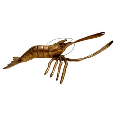 Giant Brass Crawfish or Lobster Sculpture, Hollywood Regency Style