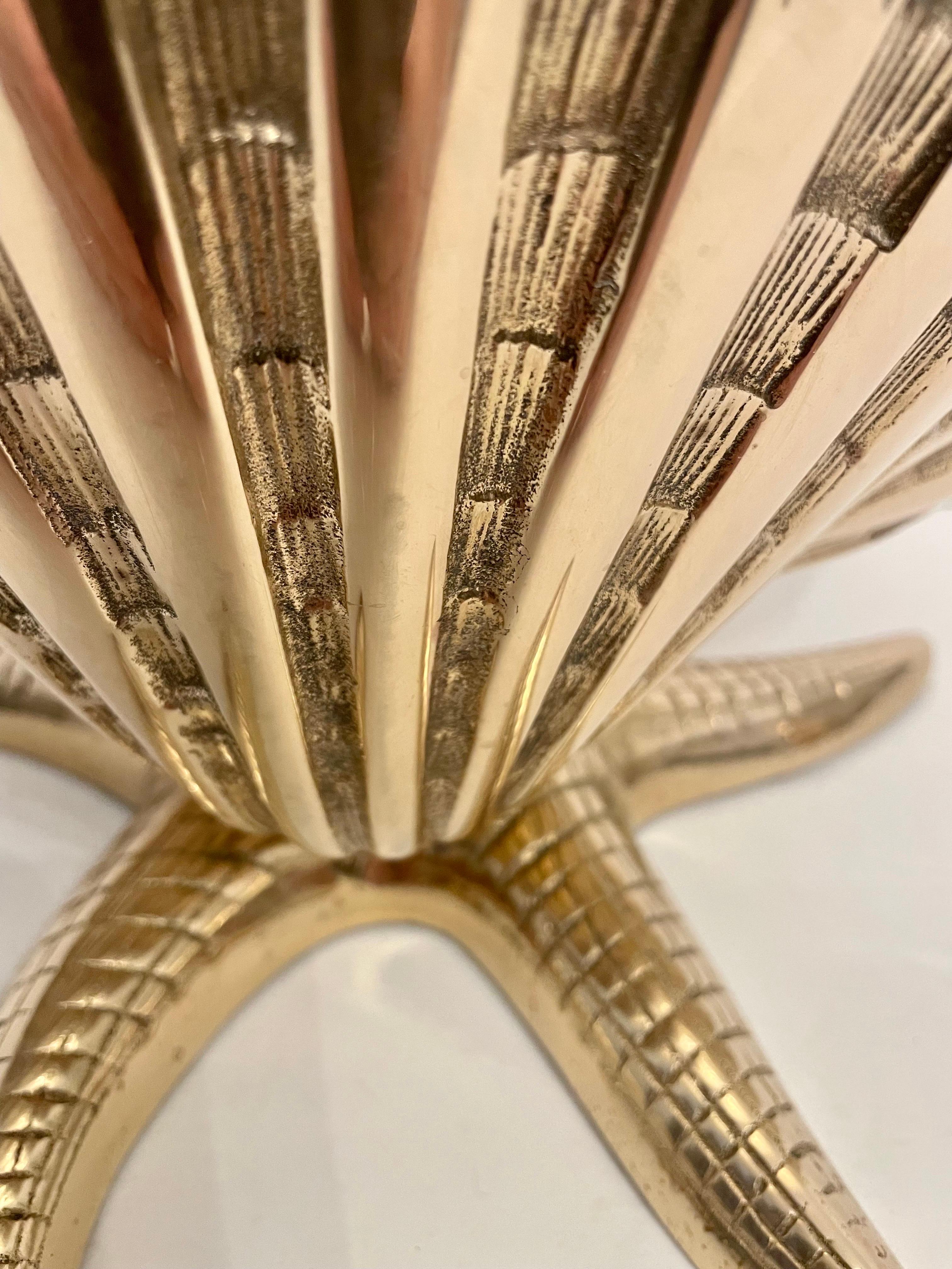Giant Brass Nautical Clam Shell Seashell on Starfish Base Planter Sculpture In Good Condition For Sale In New York, NY