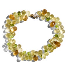 Giant Brazil Citrine and Peridot 14K Gold Bracelet