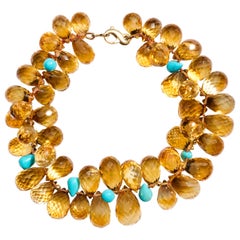 Giant Brazil Citrine and Sleeping Beauty Turquoise Gold Bracelet
