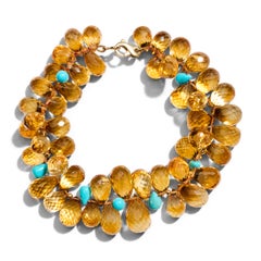 Bracelet géant en or avec citrine du Brésil et turquoise de la Belle au bois dormant