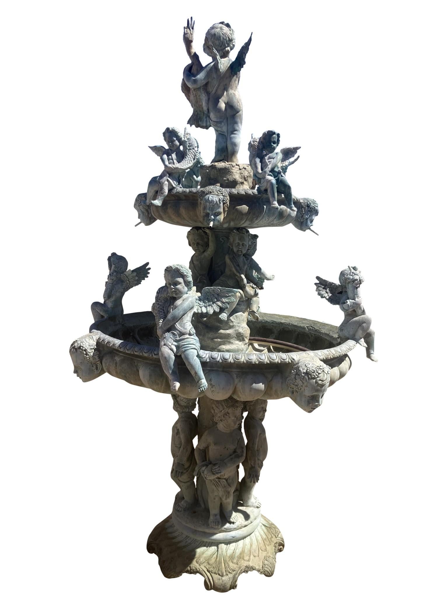 Fontana di bronzo gigante con cherubino italiano, acqua di rubinetto, Firenze in vendita 6