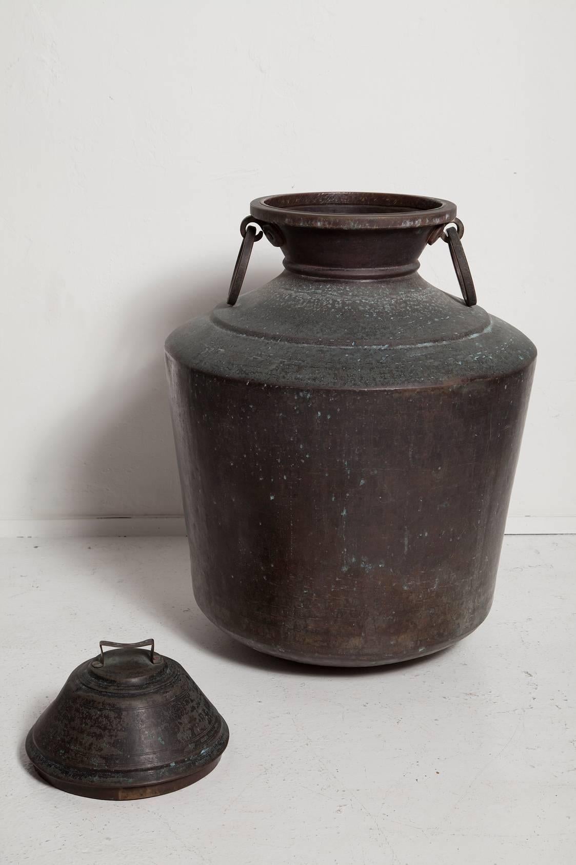 Patinated Giant Bronze Lidded Vessel