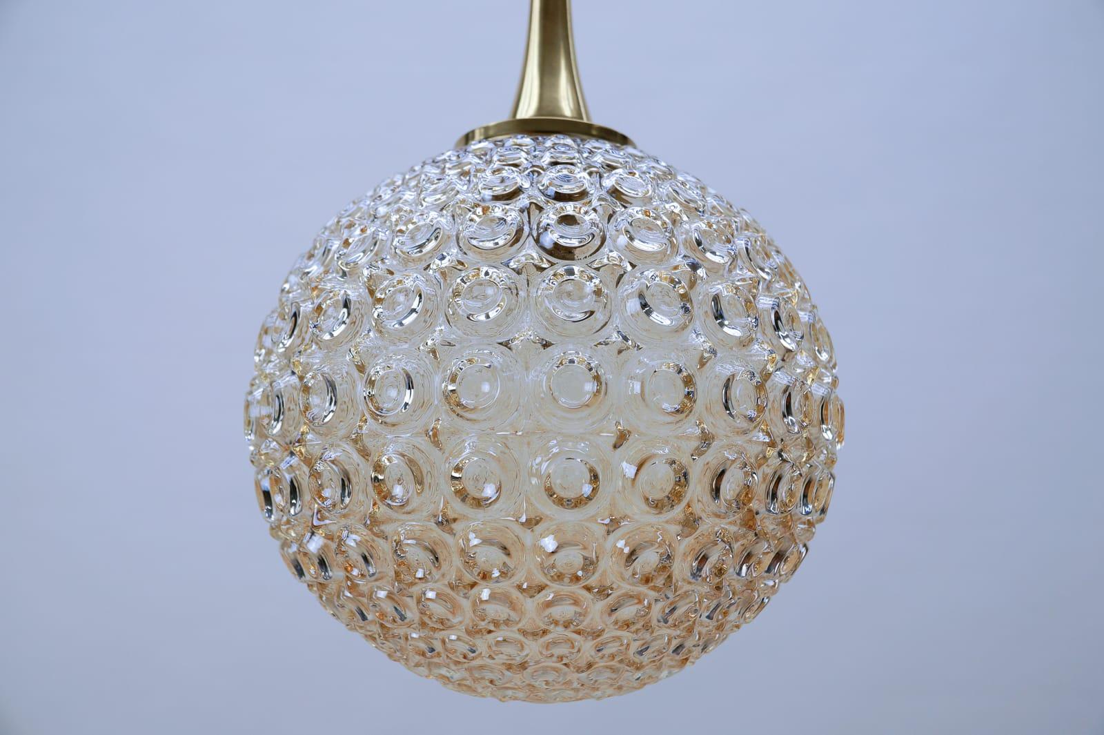 German Giant Bubble Glass Amber Pendant Lamp, 1960s For Sale