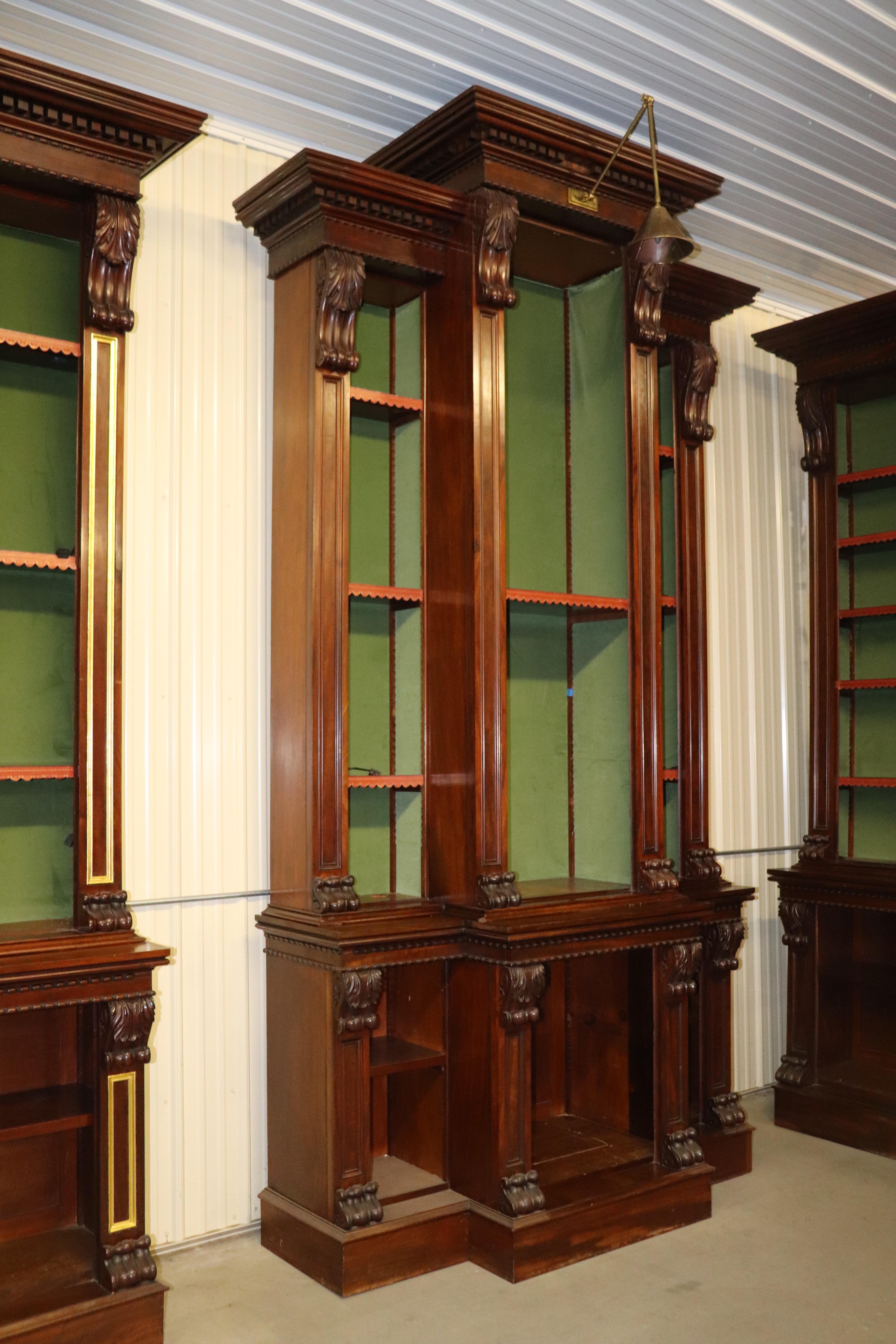 This is part of a 3-piece set and can be purchased as a set or separately. The bookcases were custom made for a bank owned by the Dupont family. They are made up of many pieces and do come completely apart. They have all been wired for electricity
