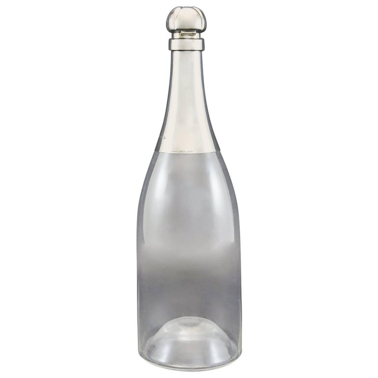 Giant Champagne Bottle Decanter with Sterling Silver Top, Hallmarked