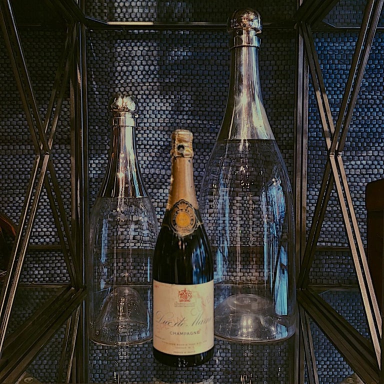 Giant Champagne Bottle Decanter with Sterling Silver Top, Hallmarked