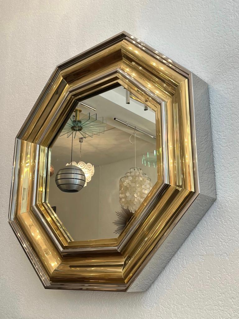 Giant Chrome & Brass Octagonal Wall Mirror by Michel Pigneres, France Ca. 1970s 1