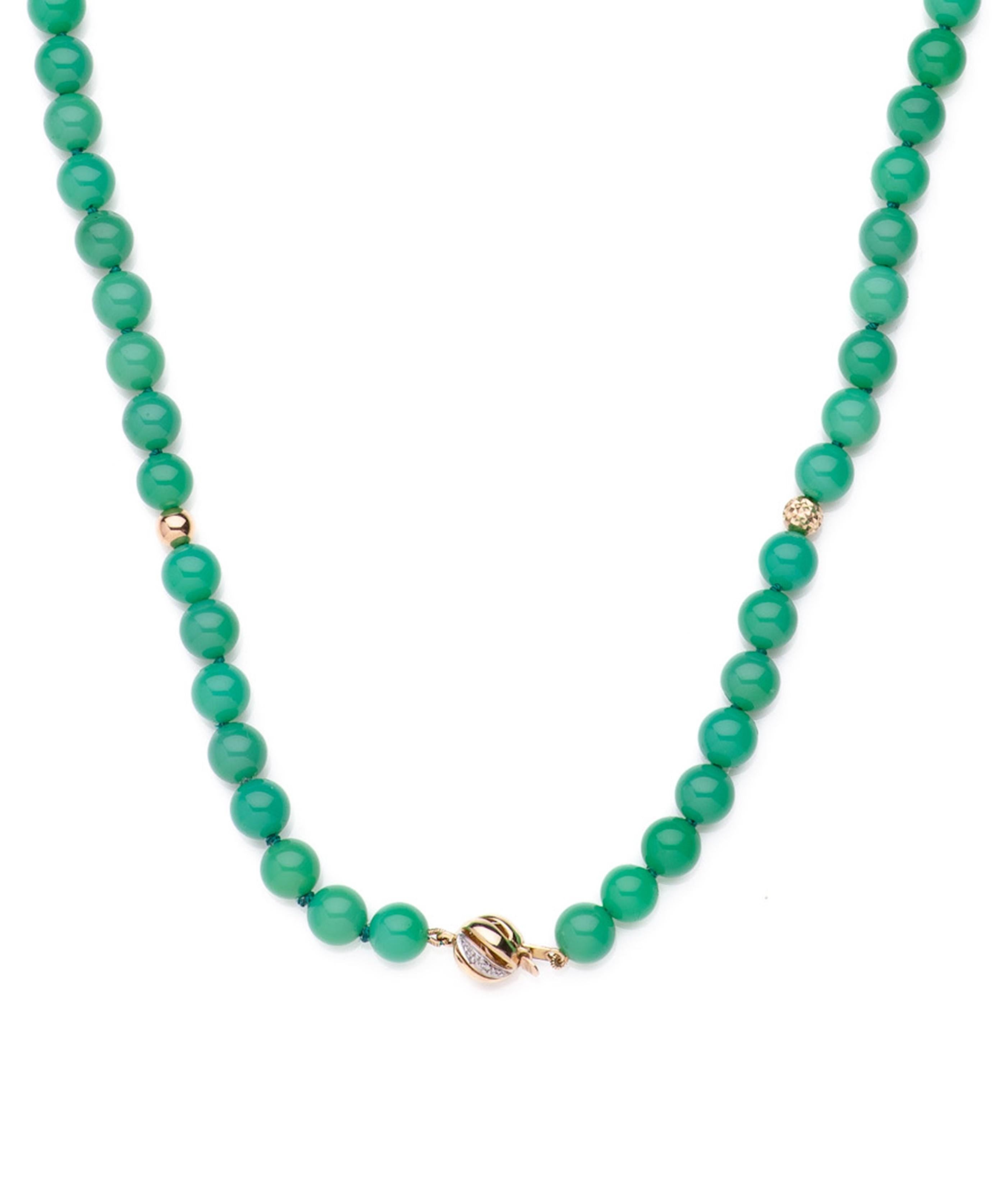 Moderno Collana di crisoprasio gigante in oro giallo e diamanti in vendita