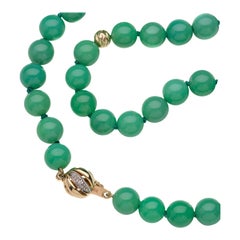 Giant Chrysoprase Yellow Gold Diamond Necklace