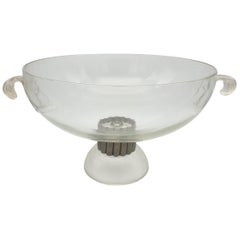 Giant Clear Murano Glass Bowl, Golden Handles by Cenedese, Late 1980s