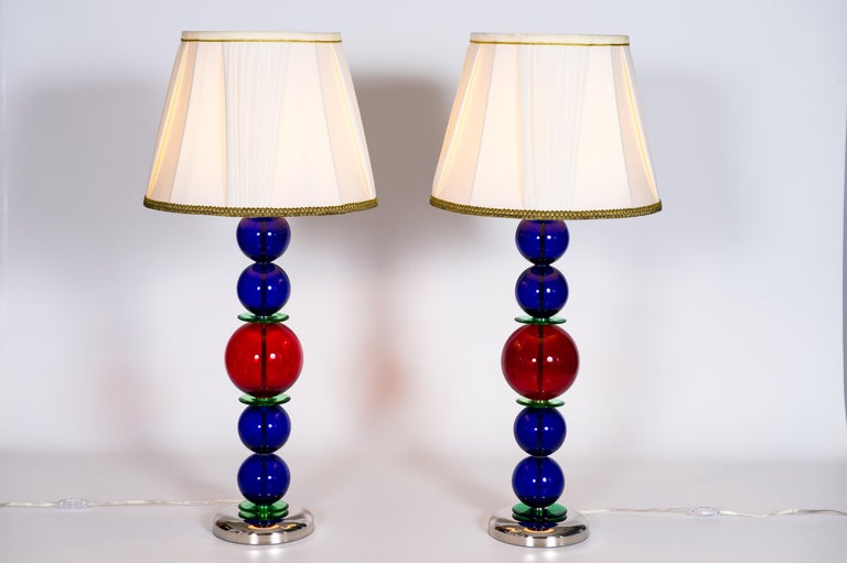 Giant Colorful Pair of  Table Lamps in Blown Murano Glass, Italy Contemporary For Sale 9