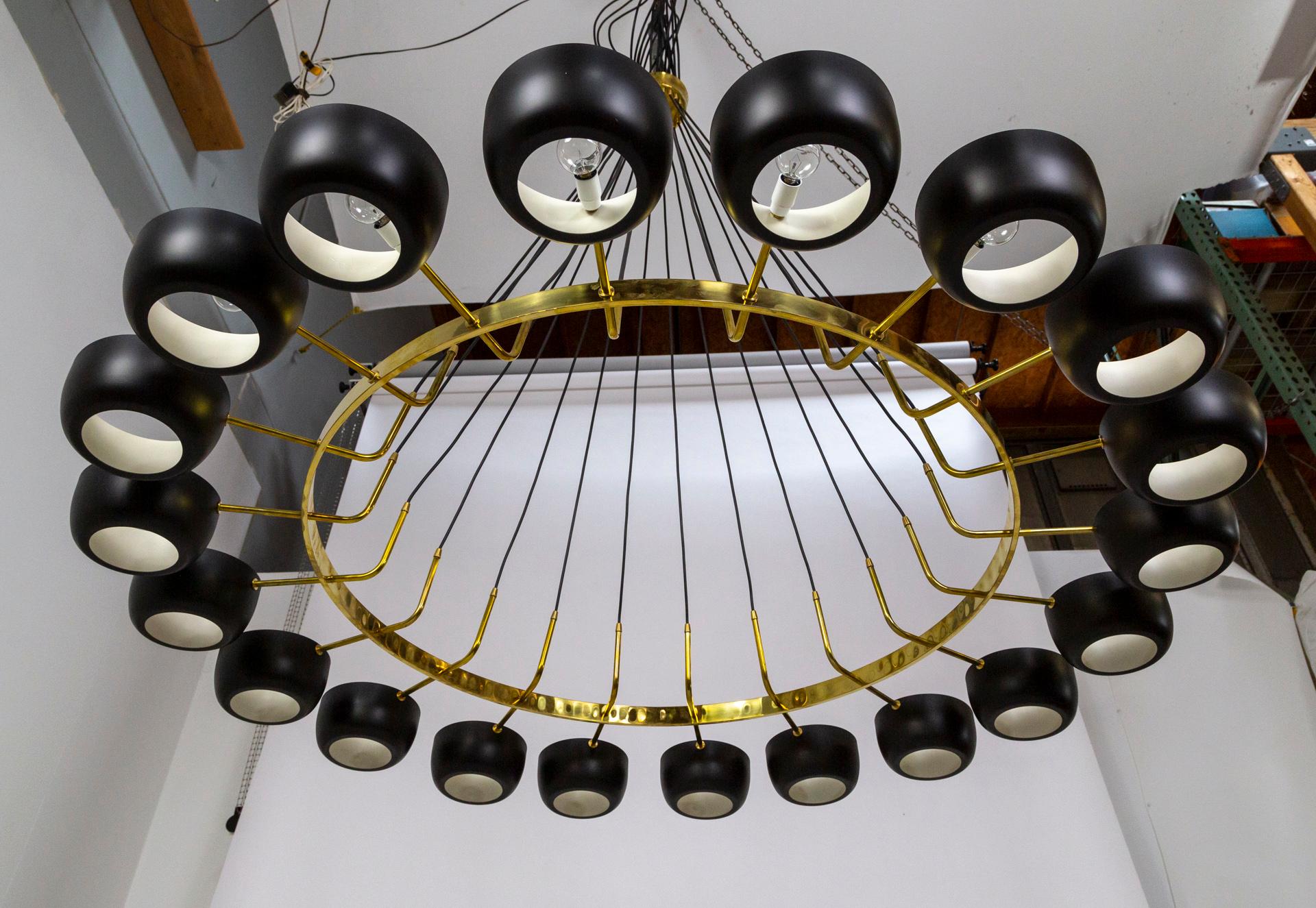 Giant Contemporary Italian 20-Light Ring Chandelier w/ Black Shades 3