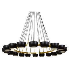 Giant Contemporary Italian 20-Light Ring Chandelier w/ Black Shades