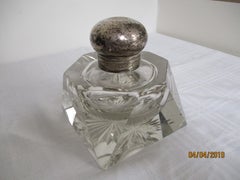 Giant Cut Glass Sterling Silver Inkwell