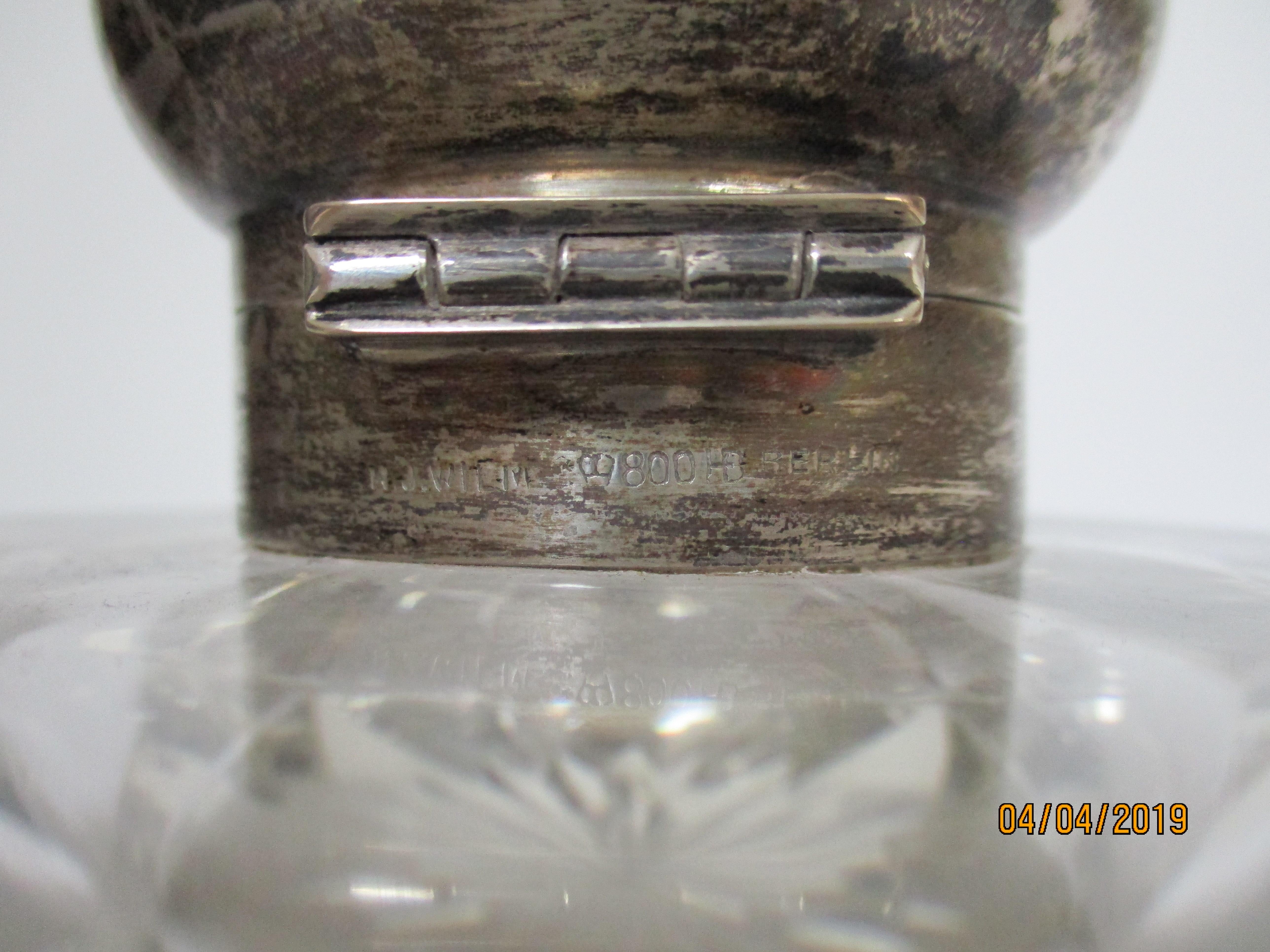 Art Deco Giant Cut Glass Sterling Silver Inkwell For Sale