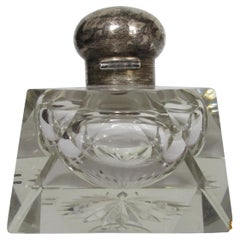 Giant Cut Glass Sterling Silver Inkwell
