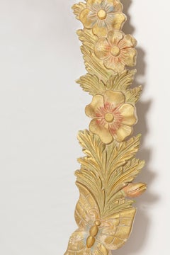 Giant Decorative Gold Wood Mirror with Butterfly and Flowers, Italy, 1960s