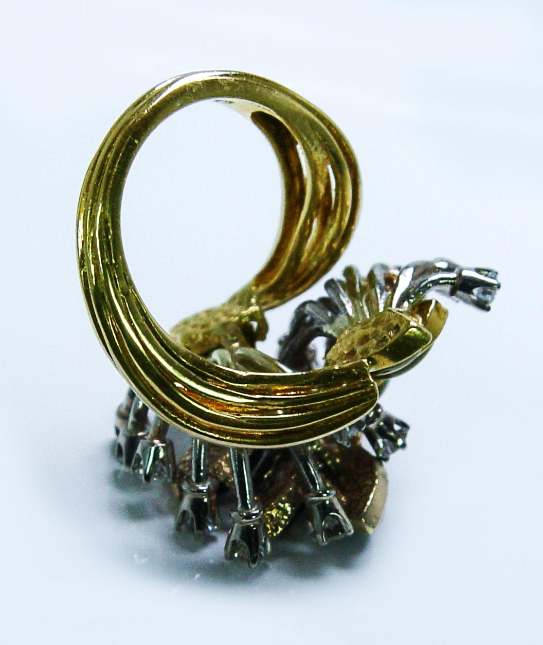 Women's Giant Designer Vintage Tiger Eye Diamond Cocktail Ring 18K Gold Estate Signed CR For Sale