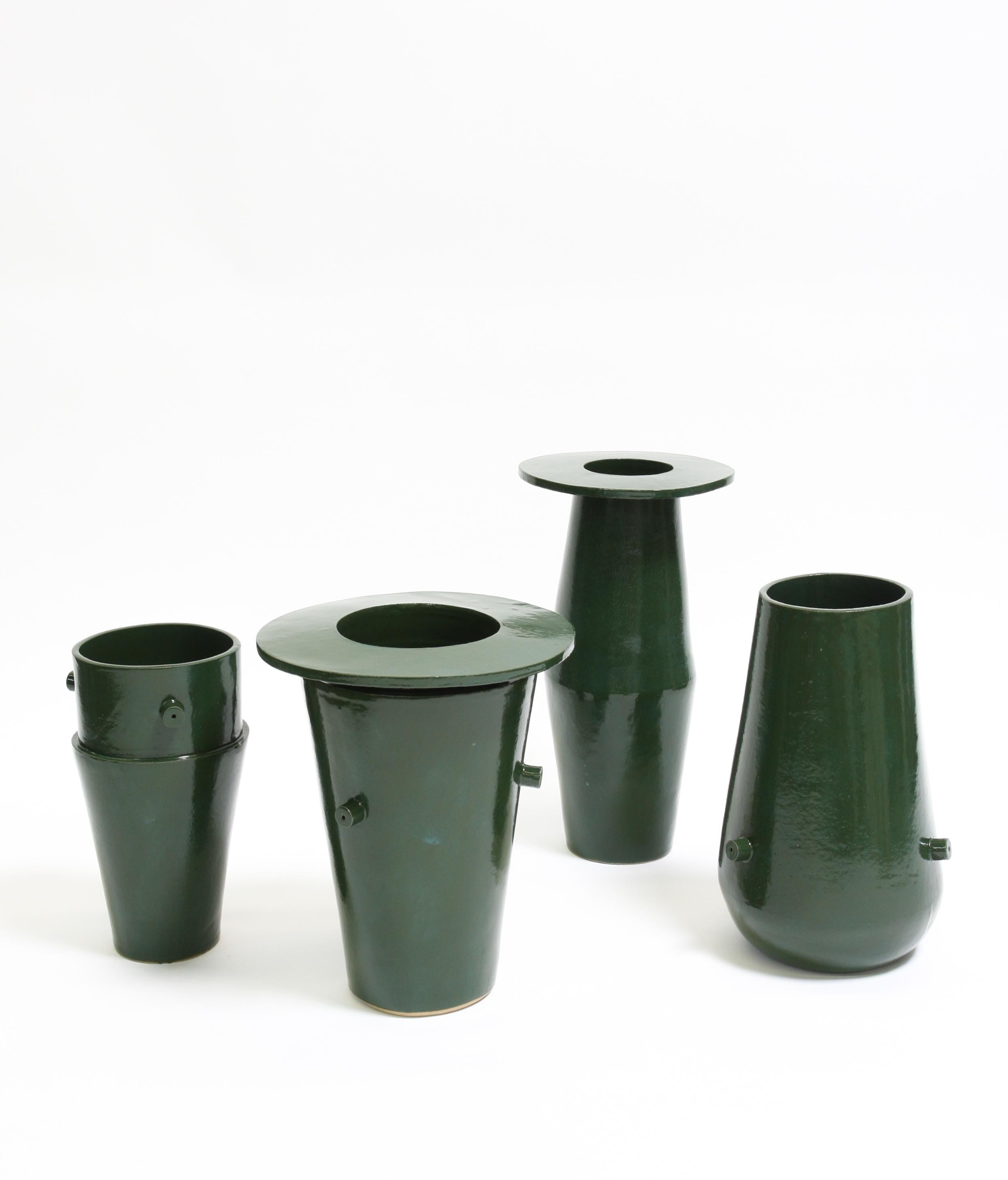 Modern Giant Diamond Contemporary Ceramic Vase in Chrome Green