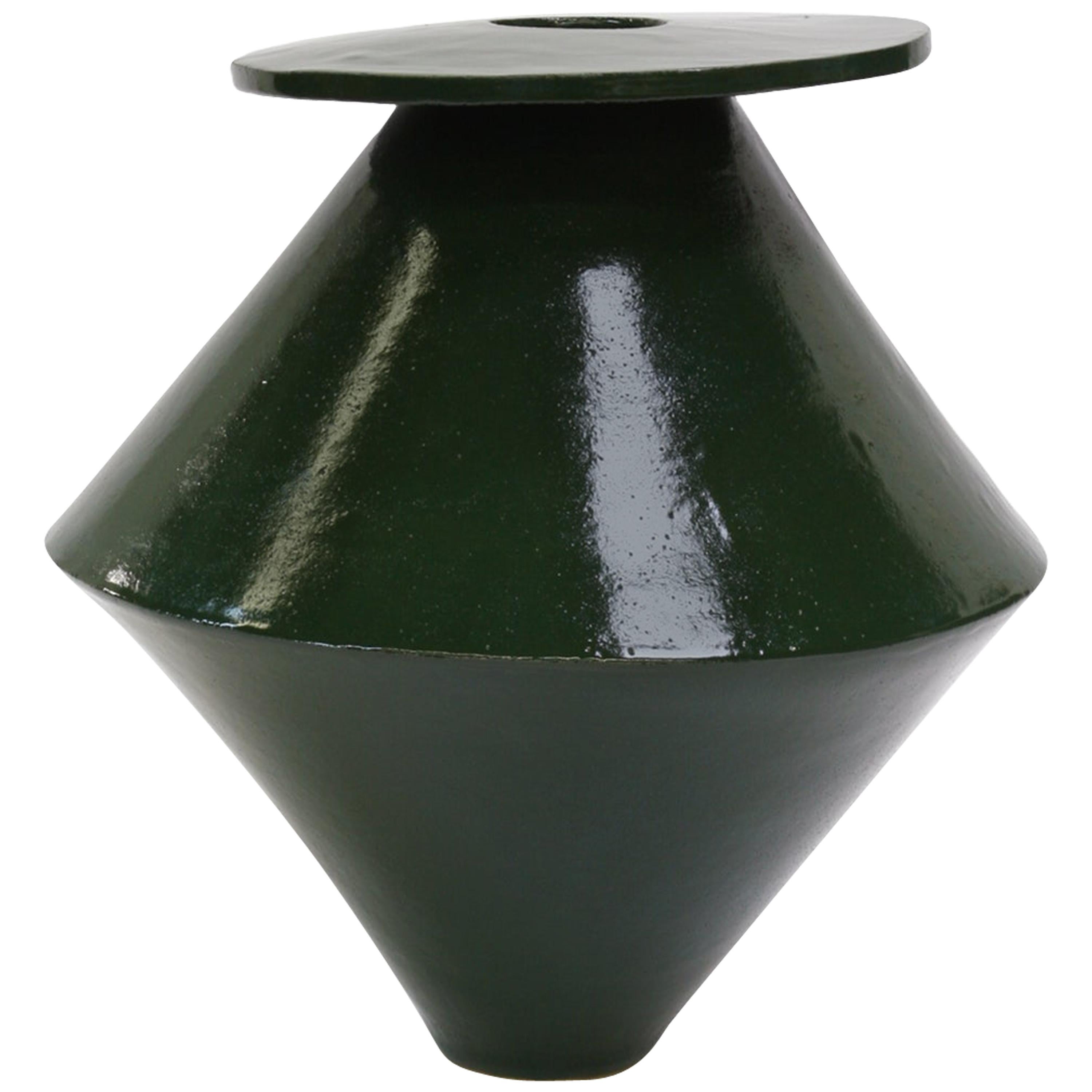 Giant Diamond Contemporary Ceramic Vase in Chrome Green
