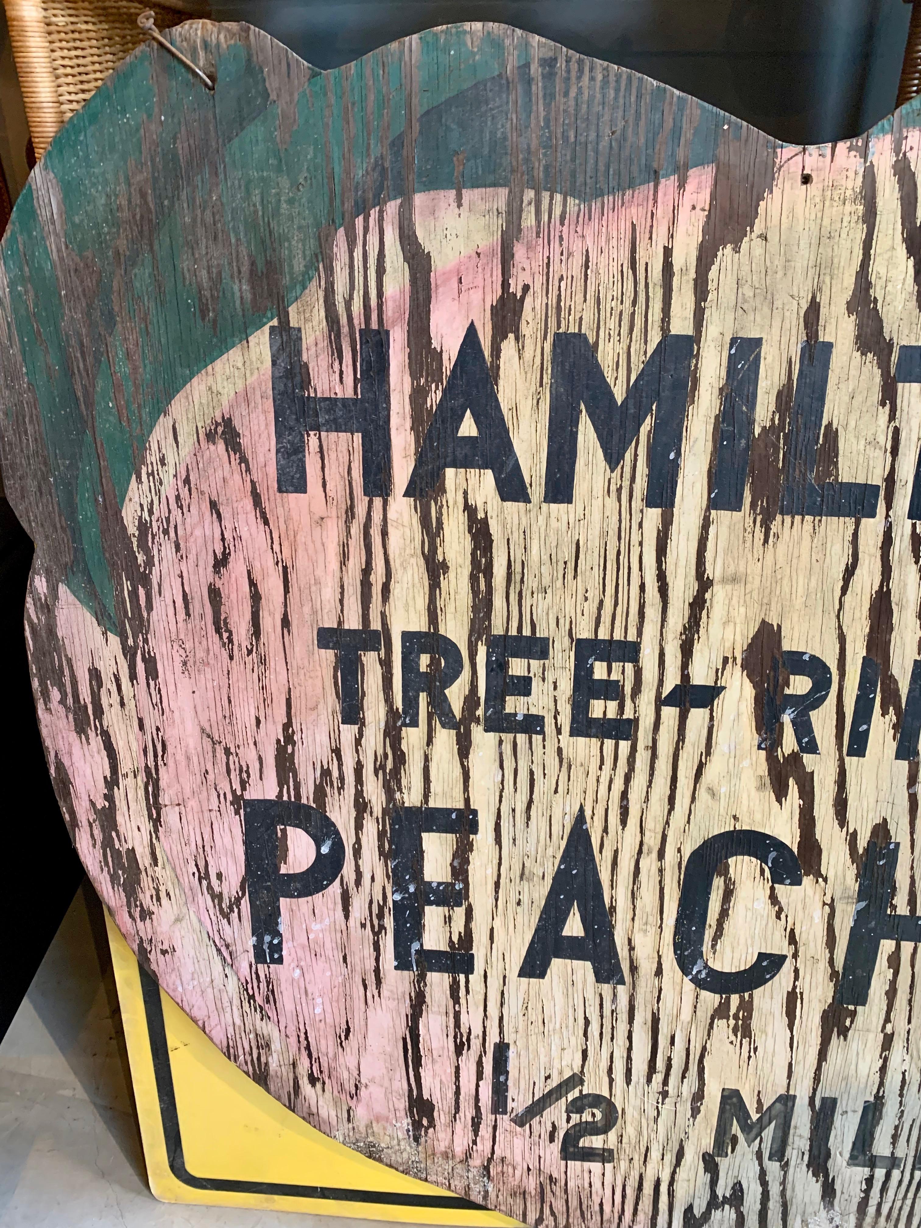 Late 20th Century Giant Double Sided Wood Peach Trade Sign from California Farm For Sale