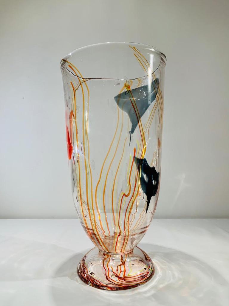 Other Giant Elio Rafaeli 1970 Murano glass multicolor with masks signed on the base. For Sale