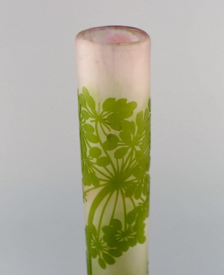 French Giant Emile Gallé Vase in Frosted and Green Art Glass with Motifs of Foliage For Sale