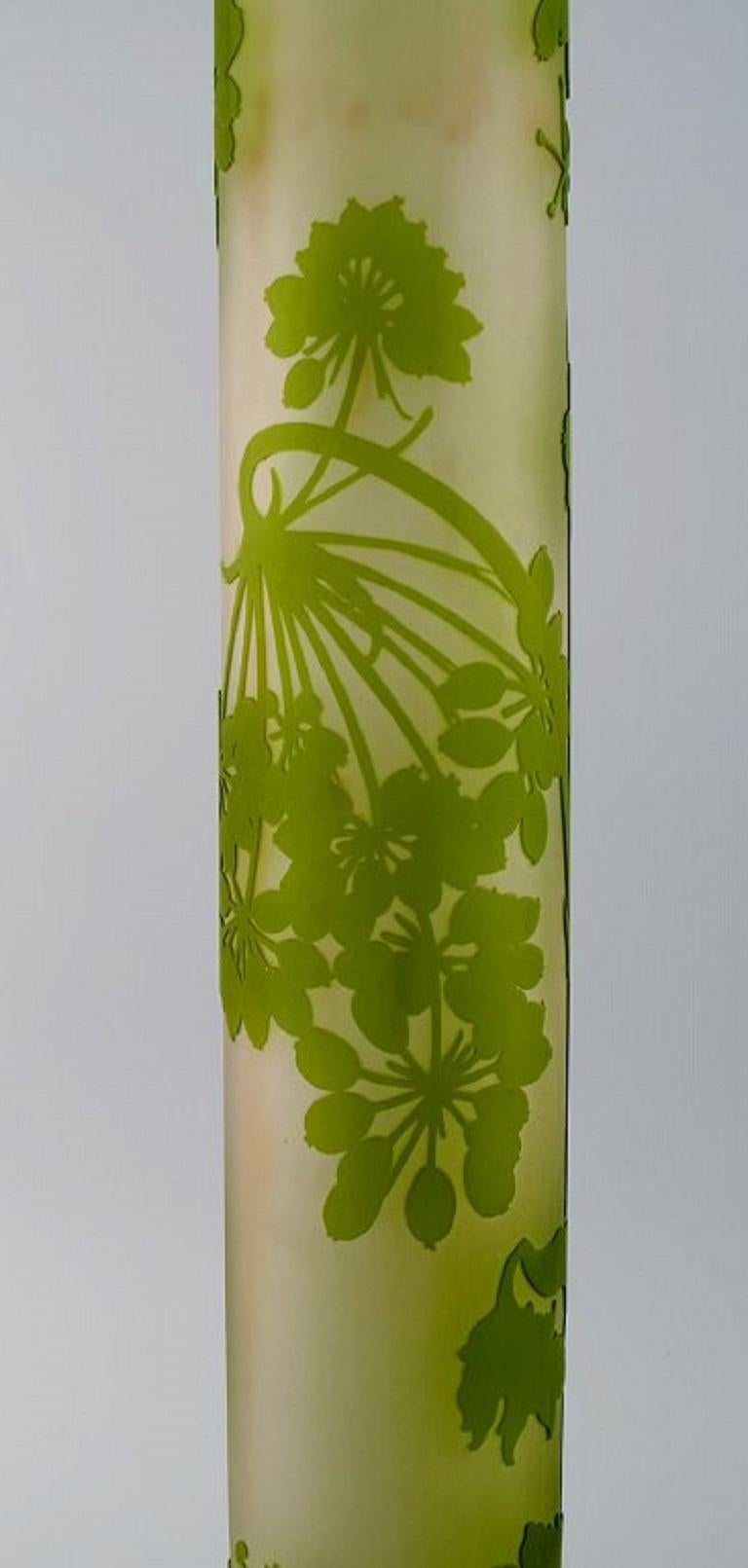 Giant Emile Gallé Vase in Frosted and Green Art Glass with Motifs of Foliage In Excellent Condition For Sale In Copenhagen, DK