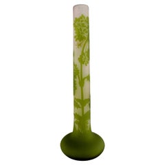 Giant Emile Gallé Vase in Frosted and Green Art Glass with Motifs of Foliage
