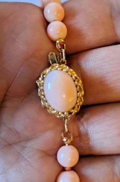 Giant Estate Pink Angel Skin Coral Necklace in 14K Yellow Gold