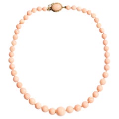 Giant Estate Pink Angel Skin Coral Necklace in 14K Yellow Gold