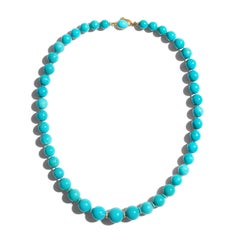 Giant Estate Sleeping Beauty Turquoise 18K Yellow Gold Diamond Necklace