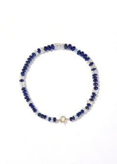 Giant Ethiopian Opal and Lapis Beaded 14K Statement Necklace