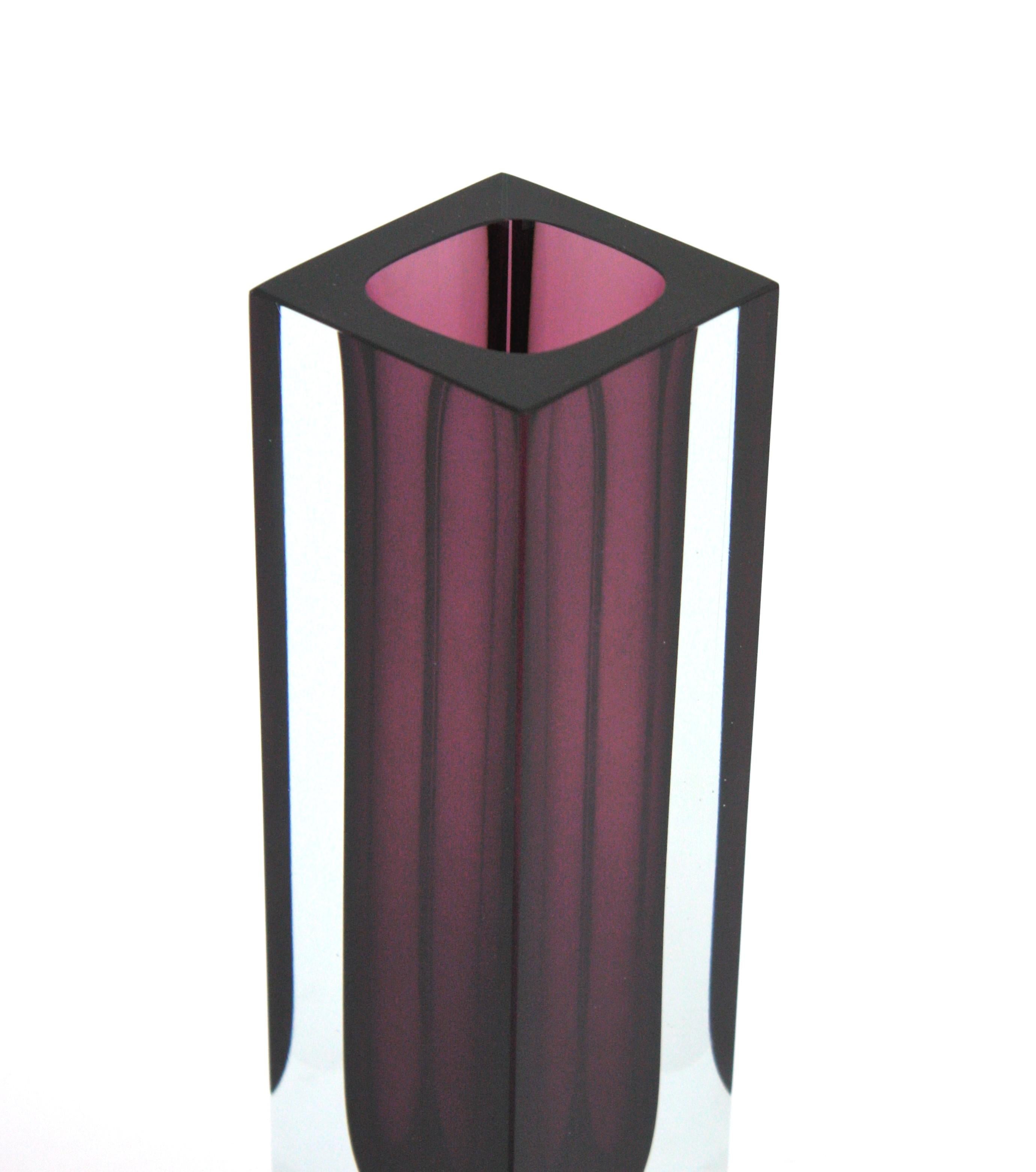 Giant Flavio Poli Murano Sommerso Purple Clear Faceted Art Glass Vase For Sale 5